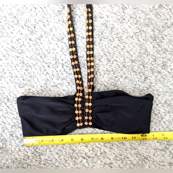 NWT Womens (Size Medium) Black Tube Top Bikini With Shell Buttons & Gold Accents - Picture 13 of 16
